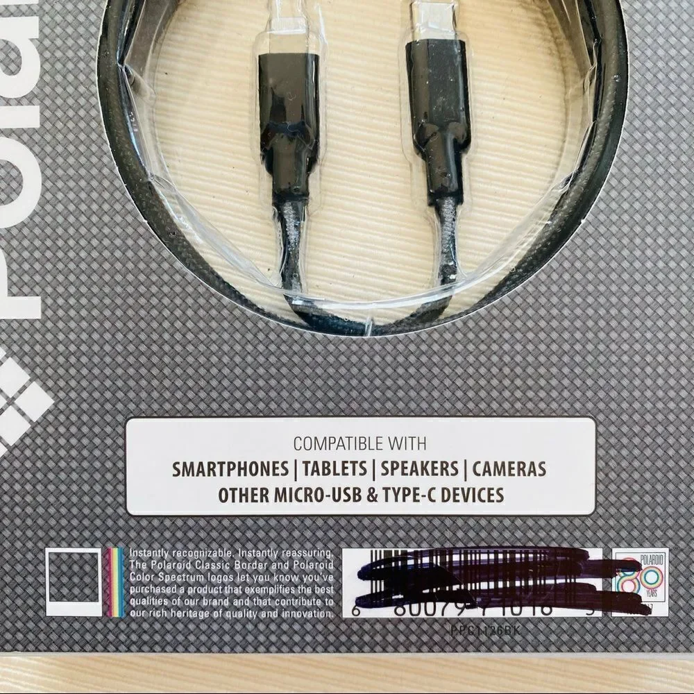 Polaroid Spum Nylon Type C Lightning Cable 5 Ft Phone Tablet Speaker Camera USB